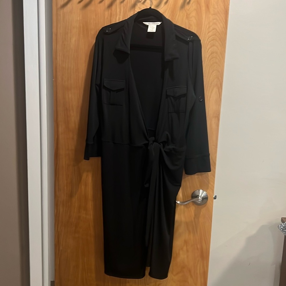 A classic black dress with internal belt